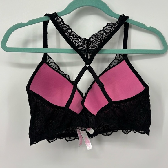 VS Victoria’s Secret pink / black date Push up bra Lace Bralette Large plunge - Picture 2 of 6